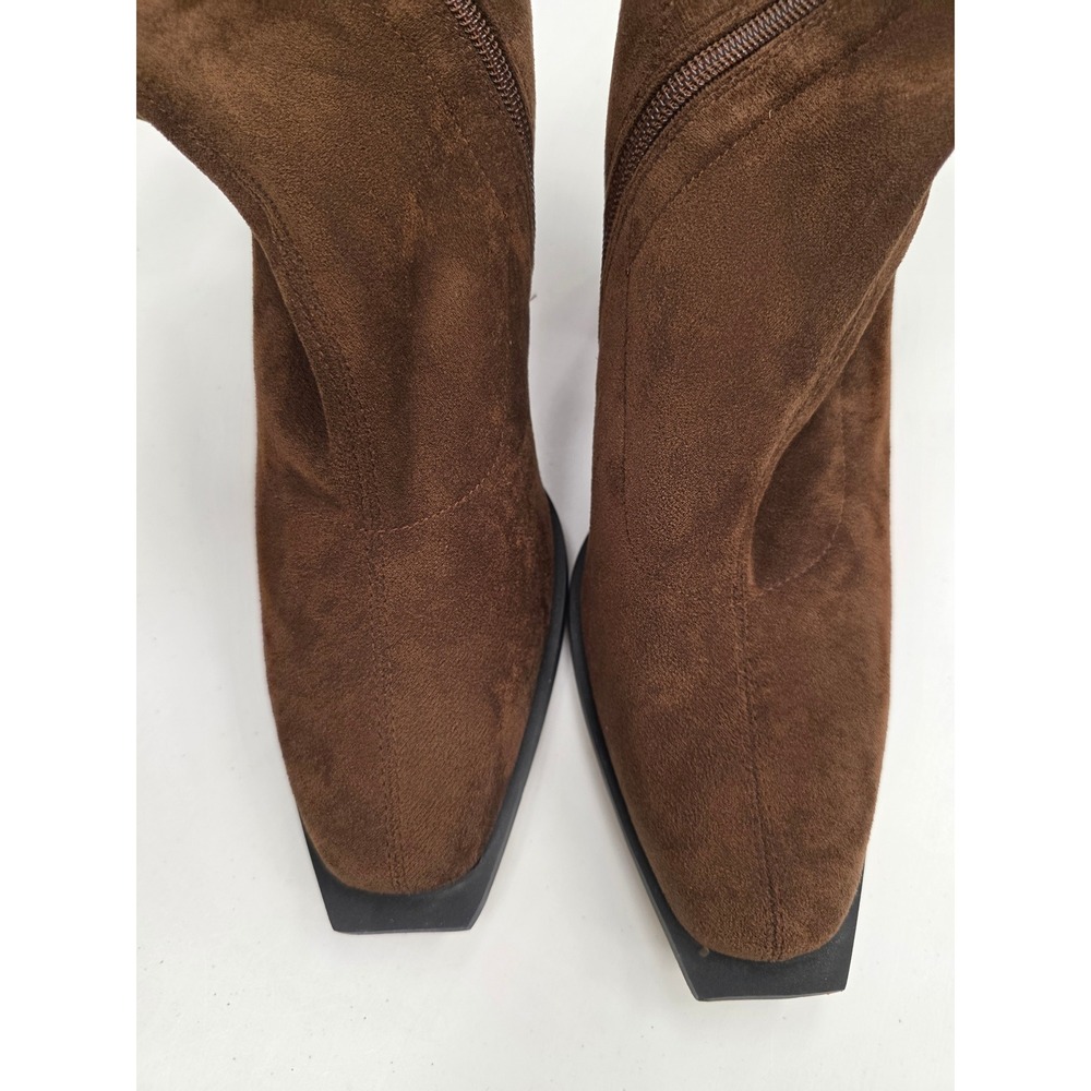 Gabrielle Union Brown Suede Square Toe Block Heel Ankle Boots Women's Size 9 - Picture 4 of 8